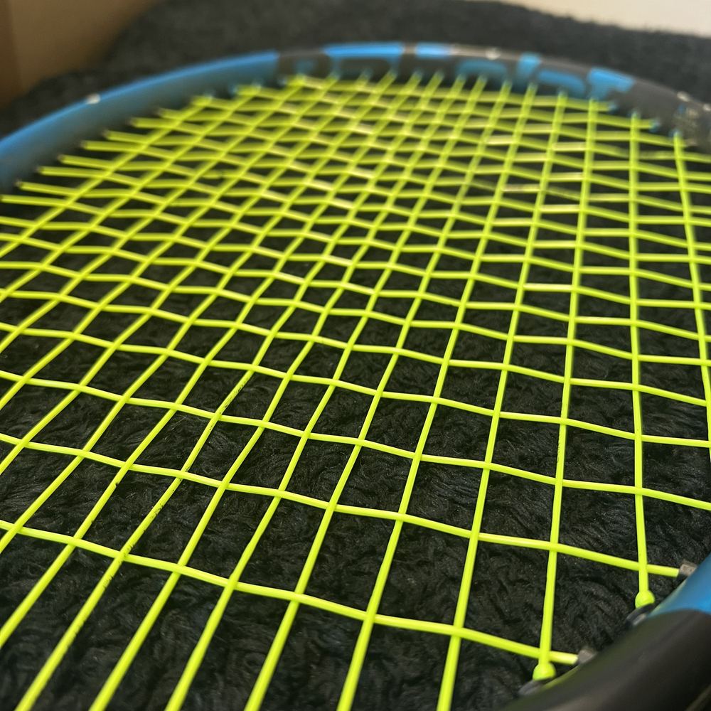 Close-up of a fresh neon-yellow string bed